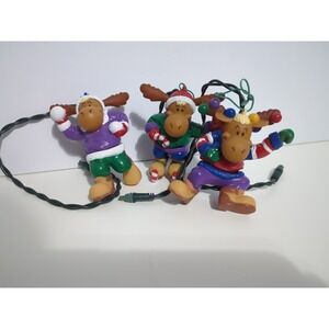 Vintage SANTAS BEST Moose Light Up  Ornament Christmas 2000 Lot Of 3